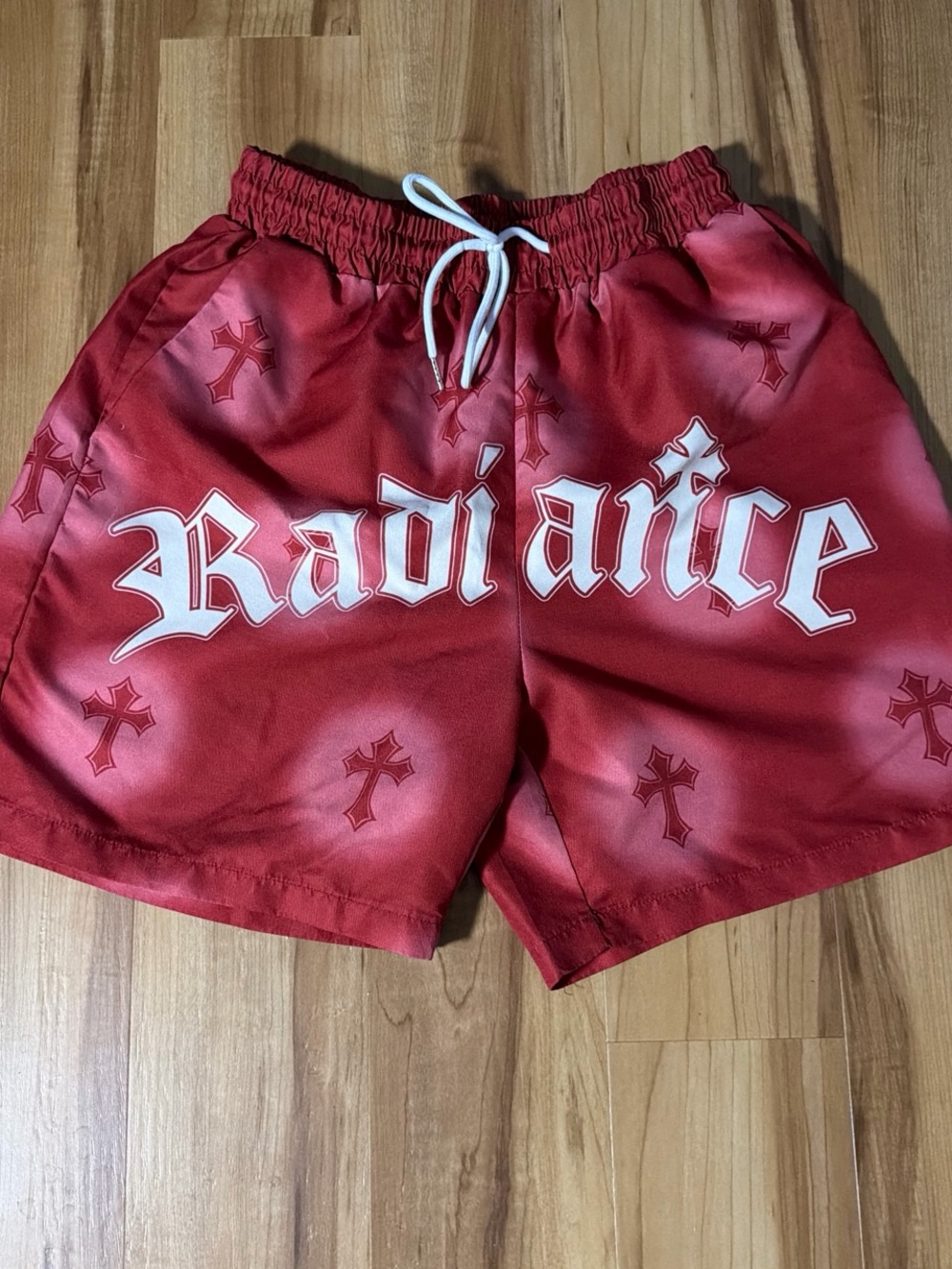ROMWE Red Men's Athletic Shorts with White Logo